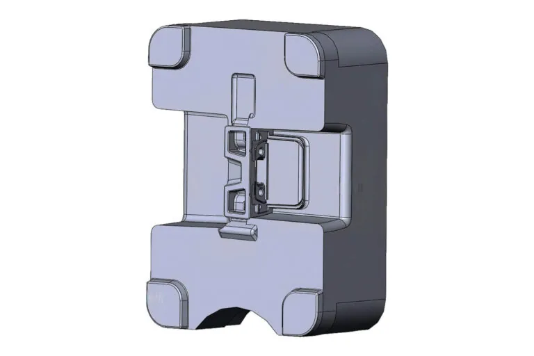 3D mold engineering model featuring integrated core pullers and slider mechanisms to achieve intricate internal geometries.